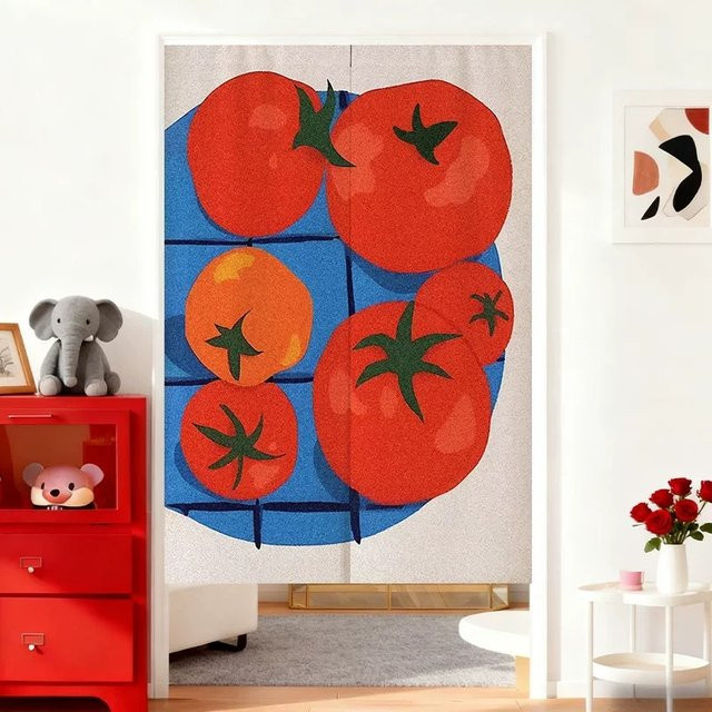 VIKAMA Abstrakter Türvorhang mit Tomatenmotiv in Rot als Sichtschutz für Küche und Badezimmer - Bild 1