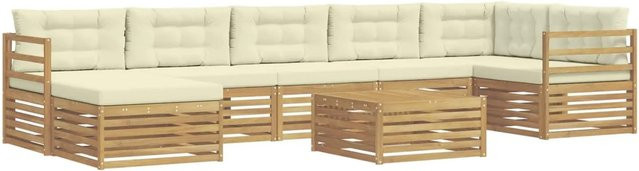 vidaXL Outdoor-Sofagarnitur in L-Form aus Akazienholz mit 8 Kissen in Weiß und Creme - Bild 1