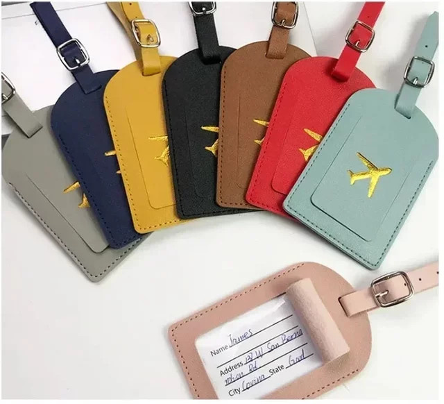 Leder Koffer-Adressetikett Gepäckanhänger in Braun und Multicolour mit Clip für dein Reisegepäck - Bild 1