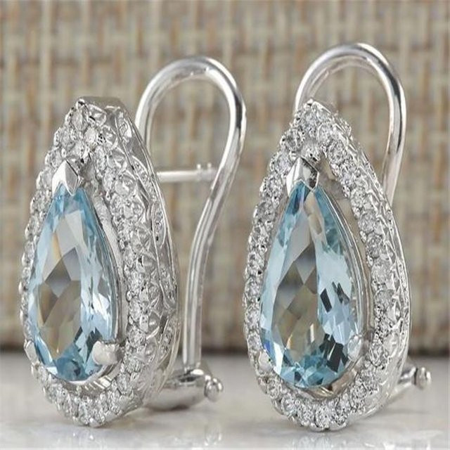 Ohrstecker, ovaler blauer Strass, silberfarben, Unisex - Bild 1