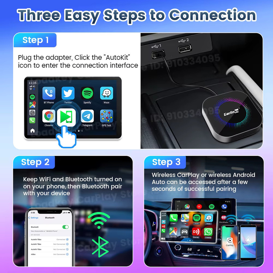 CarlinKit Wireless CarPlay Adapter mit QCM6225 Chip für kabellose Verbindung, unterstützt YouTube und Netflix, Schwarz - Bild 5