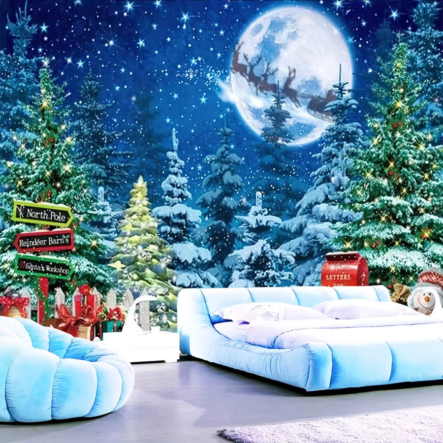 VIKAMA Christmas Wonderland Wandteppich mit Rentierschlitten und arktischer Landschaft für dein Wohnzimmer oder Kinderzimmer, Breite: 60 cm, Höhe: 40 cm - Bild 2