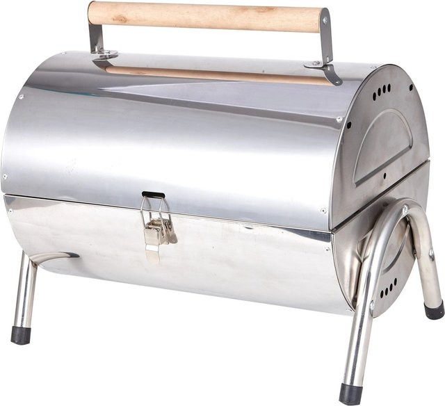 Relaxdays Tischgrill Edelstahl und Holz in Silber, klappbar und tragbar mit Deckel und 2 Grillflächen, B/T/H: 35 x 41,5 x 24,5 cm - Bild 1