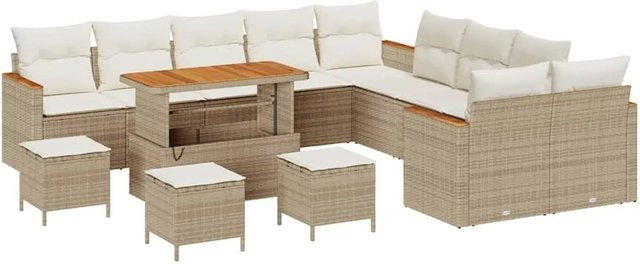 vidaXL Gartensofa-Set in U-Form aus Poly-Rattan und Akazie mit 18-teiligem Zubehör in Beige, inklusive Kissen und Stauraumfunktion - Bild 1