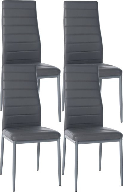 CLP 4er Set Esszimmerstühle Mayfair Polsterstühle mit Samt- oder Kunstlederbezug in Grau und Metallgestell - Bild 1