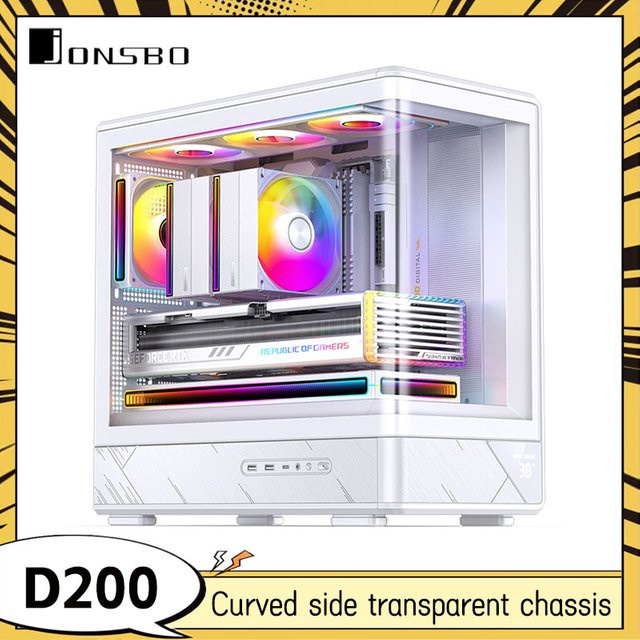 Jonsbo D20 Computergehäuse mit Digitalanzeige und gebogenem Glas in Schwarz oder Weiß für Micro-ATX Mainboards - Bild 1