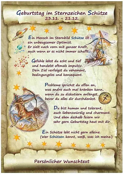Urkunde zum Geburtstag Sternzeichen Schütze in Vintage-Optik von tantum graphic - Bild 1