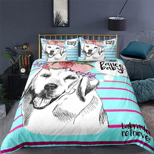 Binchi Outdoor Product 3D Bettwäsche Set Hund Welpe mit Kissenbezug, Türkis, B/H: 135 x 200 cm - Bild 1