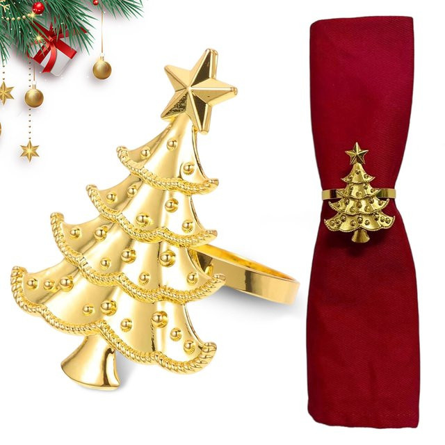 6-teiliges Leeseph Serviettenringe-Set aus Metall mit Hanfseil in Gold und Silber für Weihnachten, Winter und Hochzeiten - Bild 1