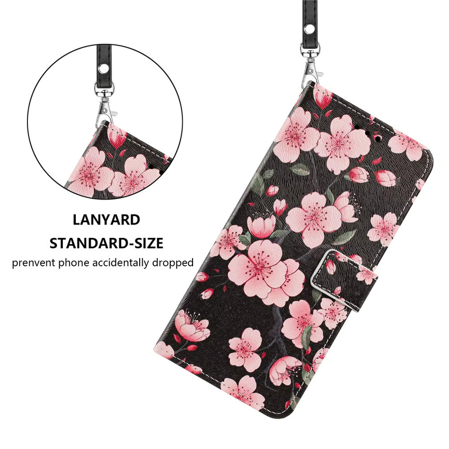 Motorola Handyhülle aus Leder mit Blumenmuster und Trageriemen in Multicolour für MOTO G85 G75 G55 G35 G15 G04 G14 G24 G34 G54 G84 als Flip Back Cover - Bild 4