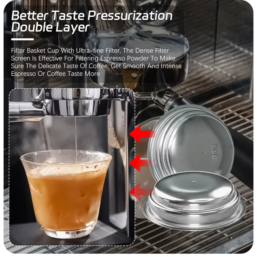 Dalinwell Espresso Filterkorb mit Druckaufschlag und Doppelschicht, 51mm, Edelstahl, Silber - Bild 5