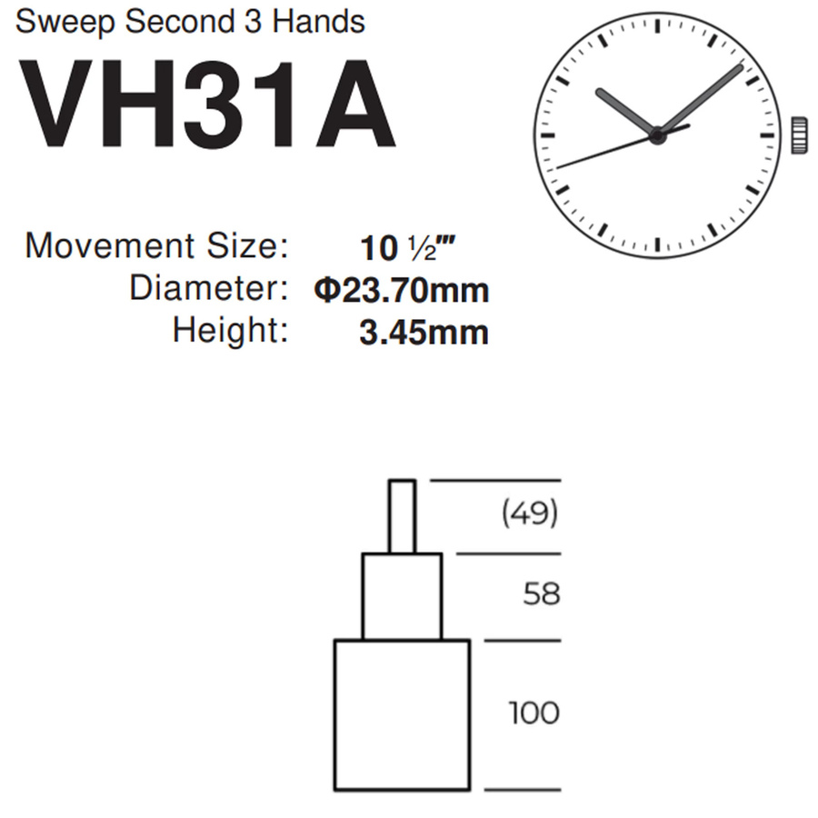 SII VH31 Uhrwerk, 3-Zeiger Sweep Second, Silber, Unisex - Bild 2