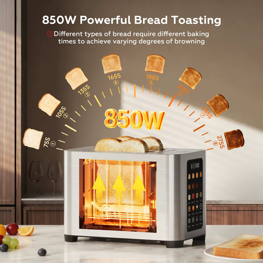 Patbrela Smarter Toaster aus Edelstahl in Silber mit Touchscreen, digitalem Timer und Brothalter für 2 Scheiben - Bild 3