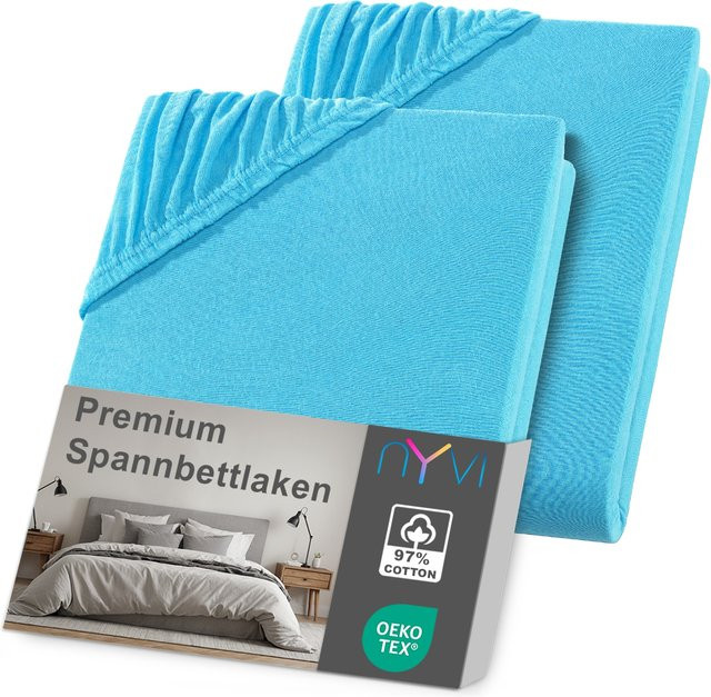 NYVI DreamScience Premium Spannbettlaken Jersey 2er Pack Türkis B/T: 180 x 200 cm, H: 220 cm, Höhe: 40 cm - Bild 1