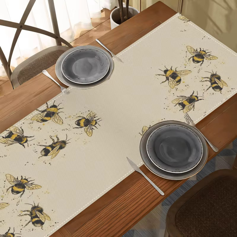 Cozy Bee Tischläufer mit abstraktem Hummel-Design in Gelb und Beige, rechteckig, pflegeleicht - Bild 2