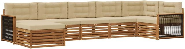 vidaXL Outdoor-Sofagarnitur aus Massivholz Akazie mit 7 Kissen in Natur und Beige - Bild 1