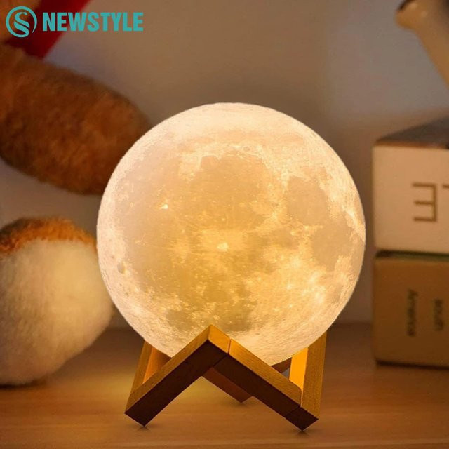 3D-gedruckte Mondlampe mit 16 LED-Farben, RGB-Nachtlicht mit Fernbedienung und Touch-Steuerung für Kinderzimmer, Weiß - Bild 1