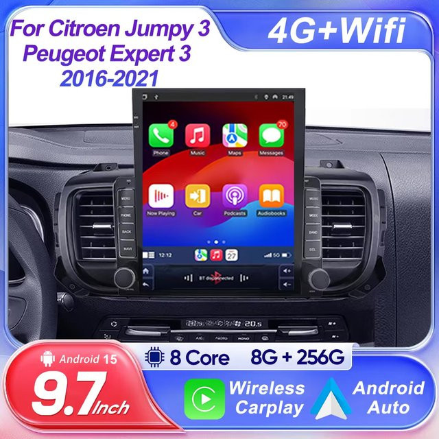 Forefeel Android 15 Autoradio mit 9,7 Zoll vertikalem Bildschirm für Citroen Jumpy 3 und Peugeot Expert 3 (2016–2021) in Schwarz - Bild 1