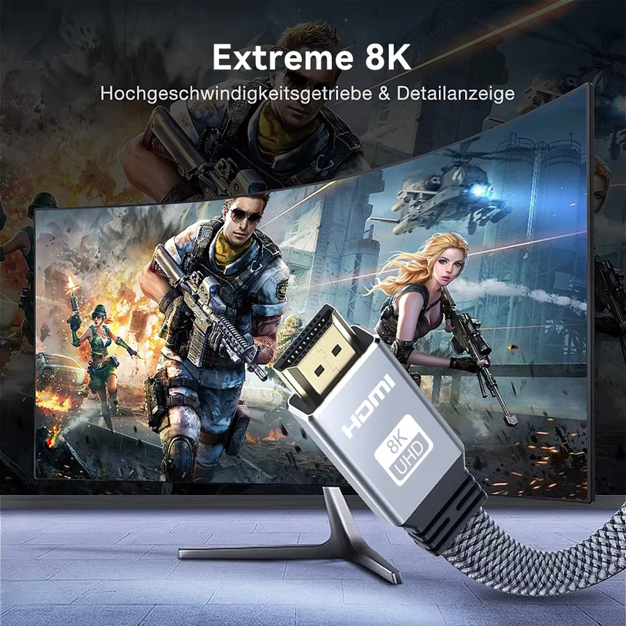 MIZIQIER 2er-Pack HDMI 2.1 Flachkabel in Grau, 8K60, 4K144 Hz, 48 Gbit/s High Speed, geflochten, kompatibel mit PS5 und Roku TV - Bild 2