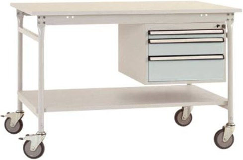 Manuflex BB5381.7035 Komplett-Beistelltisch BASIS mobil mit Melamin-Platte und Gehäuse-Unterbau in Grau und Weiß, B/T/H: 150 x 80 x 85 cm - Bild 1