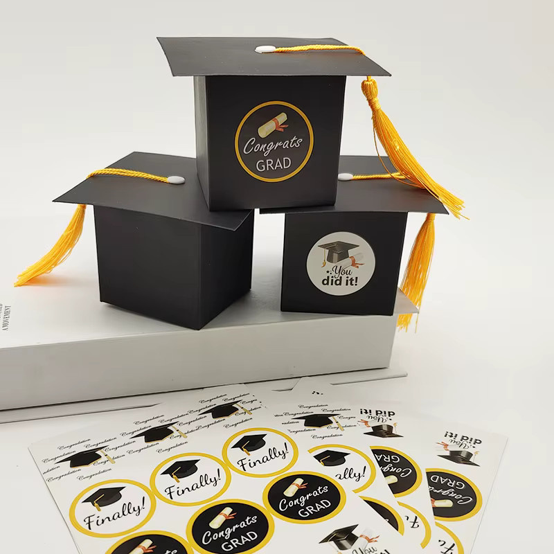 Geschenkboxen Set mit Aufklebern für Partybedarf, Schwarz, aus Papier - Bild 5