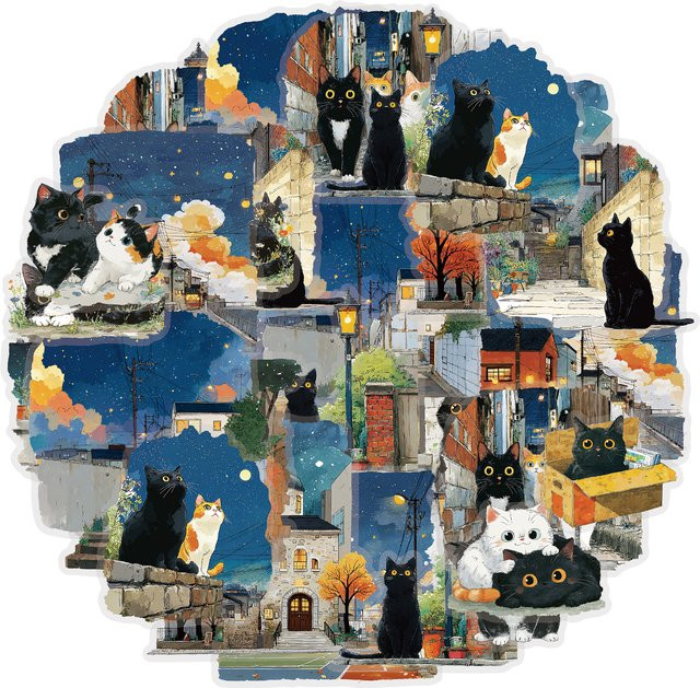 Etori Life Nighttime Wanderer Night Scenery Cute Cat Aufkleber, 15-teiliges Set, multicolour - Bild 1