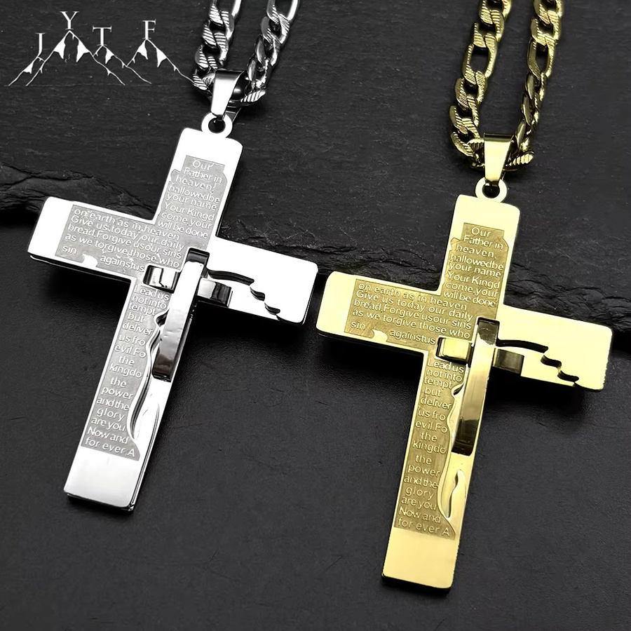 JYTF Halskette Bibel Kreuz Anhänger, Edelstahl, Gold, Unisex, Punk - Bild 1