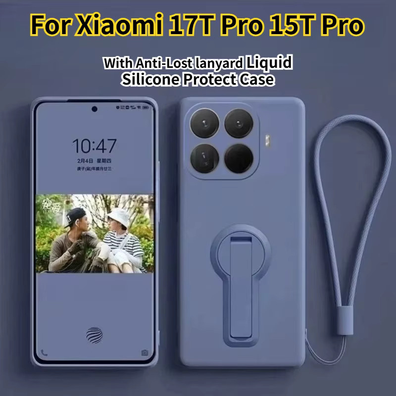 Hautfreundliche Flüssig-Silikon Handyhülle für Xiaomi 17T Pro, 15T Pro, 15 Pro und 14T mit Ständer, Anti-Verlust-Schlaufe und Stoßschutz in Purple und Blue - Bild 1