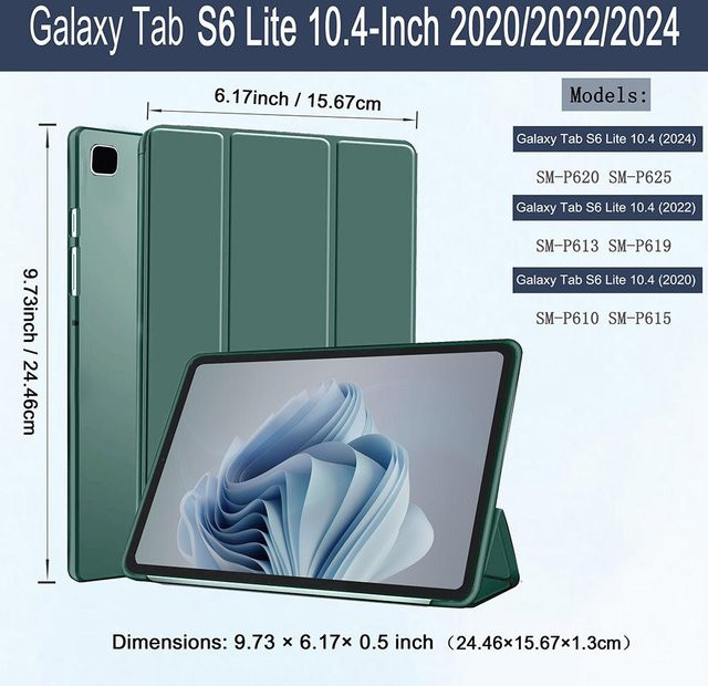 Samsung Galaxy Tab S6 Lite 10,4'' Hülle mit magnetischem Faltständer und weicher Rückseite in Grün (kompatibel mit SM-P620, P610, P613, P615) - Bild 1