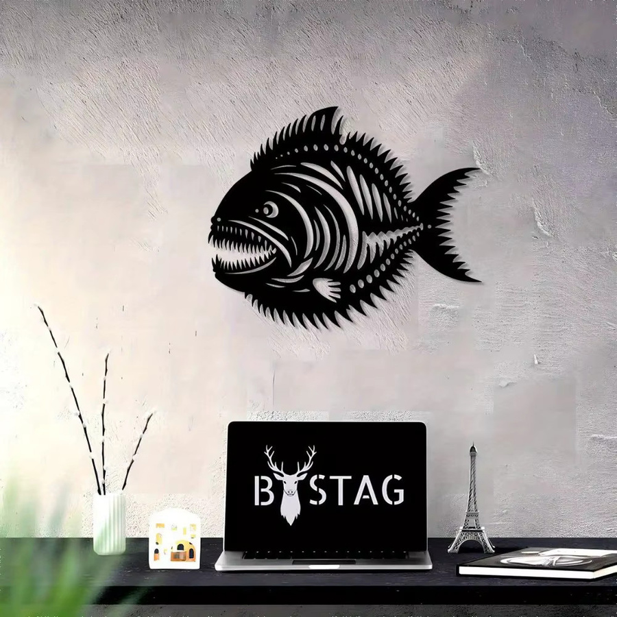 CIFBUY Metall-Piranha-Fisch Wandkunst in Schwarz, Eisenskulptur für Zuhause, Garten und Terrasse, Breite: 30 cm, Höhe: 30 cm, Tiefe: 30 cm - Bild 4