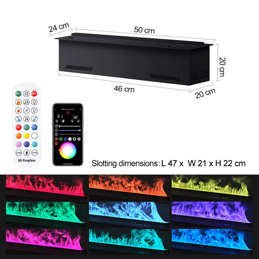 AFLYEVER Elektrischer Wasser-Dampf Kamin in Schwarz mit 3D LED Effekt und App-Steuerung für die moderne Indoor-Dekoration - Bild 8