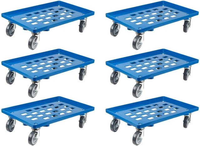 PROREGAL SparSet 6x Transportroller für Euroboxen 60 x 40 cm, Blau, mit Gummirädern, Gitter/Rasterdeck, 2 Lenkrollen und 2 Bremsrollen, Traglast 300 kg - Bild 1