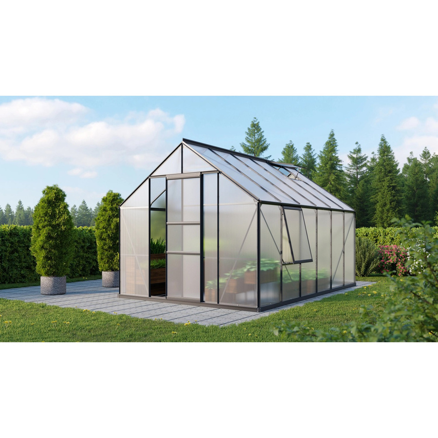 Vitavia Gewächshaus Meridian 9900 mit Fundament und Regenrinnen, Schwarz, Aluminium und Polycarbonat, 9,9 m² - Bild 2