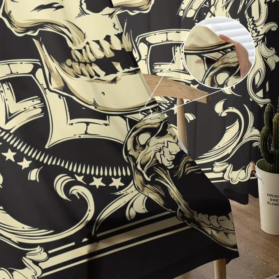 Yiran Furniture Terror Skull Voile Vorhang mit Rod Pocket, Transparent, Breite: 135 cm, Höhe: 115 cm - Bild 1