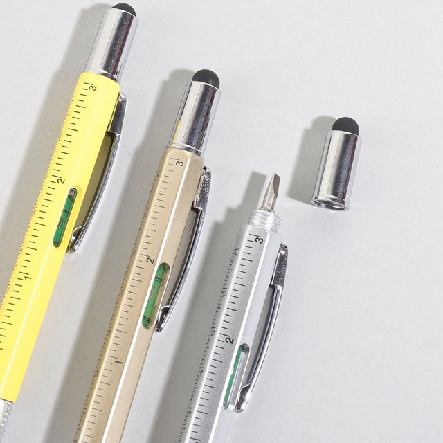 6-in-1 Multifunktions-Kugelschreiber aus Metall mit Handmesswerkzeug, Lineal, Stylus, Schraubendreher und Wasserwaage in Multicolour - Bild 1