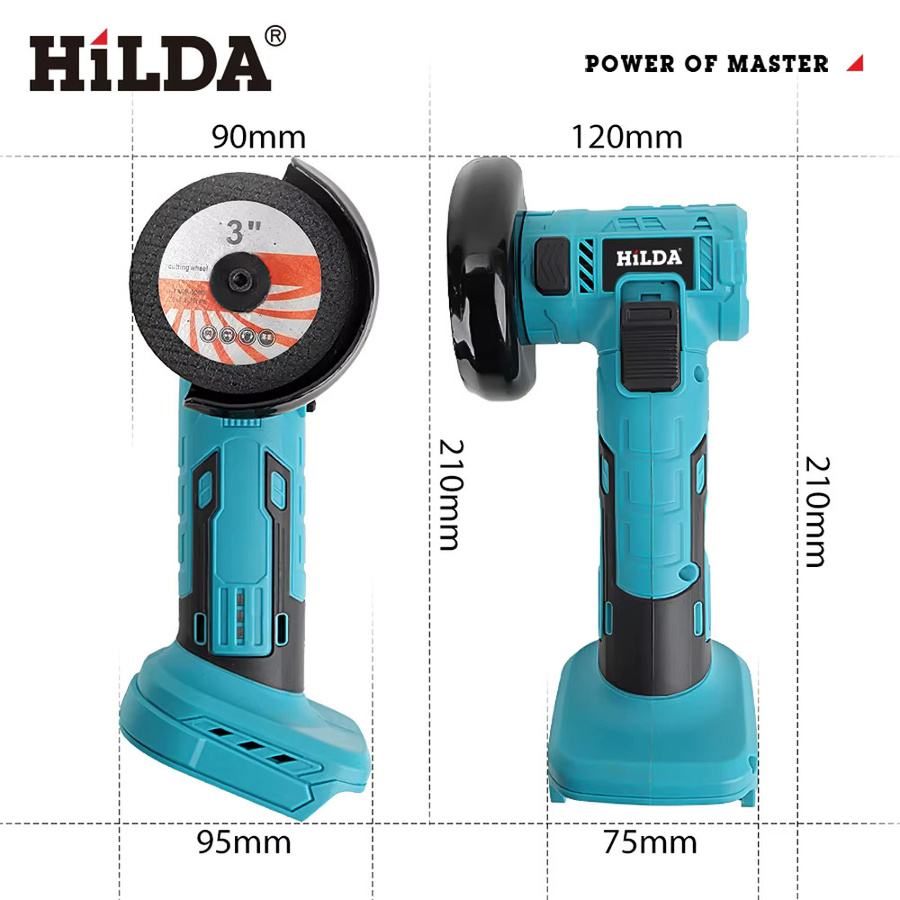 HILDA Mini Bürstenloser Akku-Winkelschleifer 3 Zoll in Blau, kompatibel mit Makita 21 V LXT Batterien, zum Schleifen und Polieren von Holz und Keramik - Bild 2