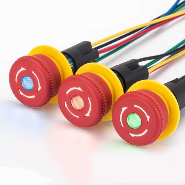 Sweideer Dreh-Not-Aus-Schalter mit roter Beleuchtung, 16 mm, Kunststoff, 1NO1NC mit Schweißstiftknopf - Bild 1