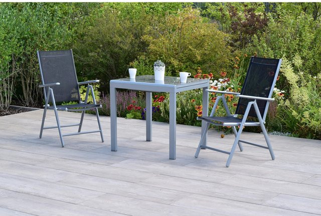 Merxx Amalfi Gartenmöbel Set 3-teilig mit ausziehbarem Gartentisch und 2 Klappsesseln in Schwarz - Bild 1