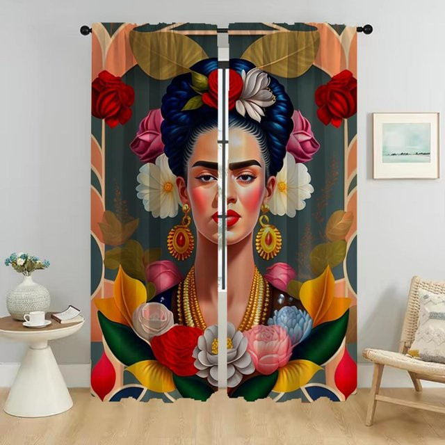 Home Interior Fridas Moderne Vorhänge aus Tüll mit floralem Design, 2 Stück, Multicolour, Breite: 50 cm, Höhe: 70 cm - Bild 1