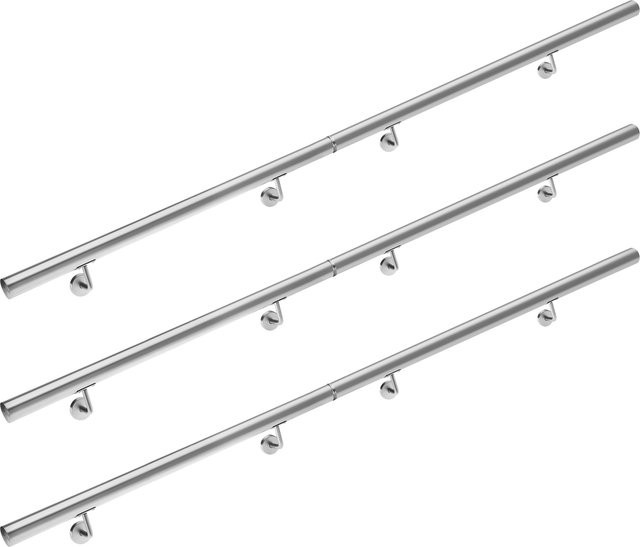 6er-Set Monzana Handlauf aus Edelstahl in Silber, rund, Wandmontage, Durchmesser: 4,2 cm, Länge: 600 cm - Bild 1