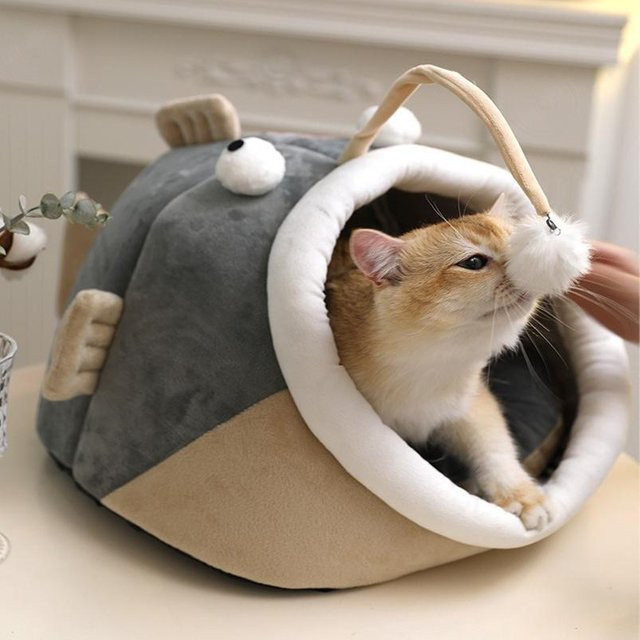 BC Pet Supplies Katzenhöhle mit Katzenstickerei in Grau aus Wildleder für Herbst und Winter - Bild 1