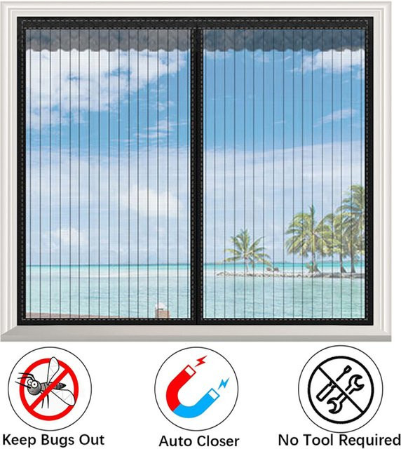 Magnetischer Insektenschutz-Vorhang von JYMCW für Fenster und Türen, Schwarz, Transparent - Bild 1