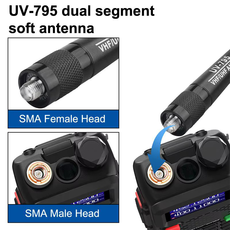 HUXUAN Dual Band Soft Antenne AR-795 mit SMA-F Anschluss für UV-5R UV-82 BF-888S Walkie Talkie, VHF/UHF 136-174MHz/400-520MHz, Schwarz - Bild 4