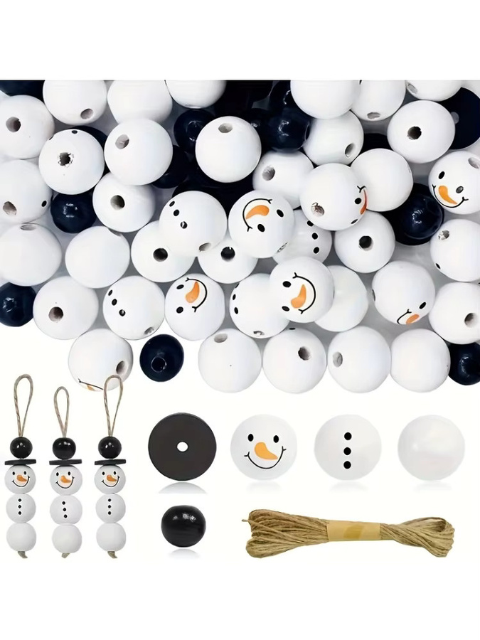 Weihnachts-Schneemann-Holzperlen-DIY-Bastelset, 50-teiliges Set - Bild 4