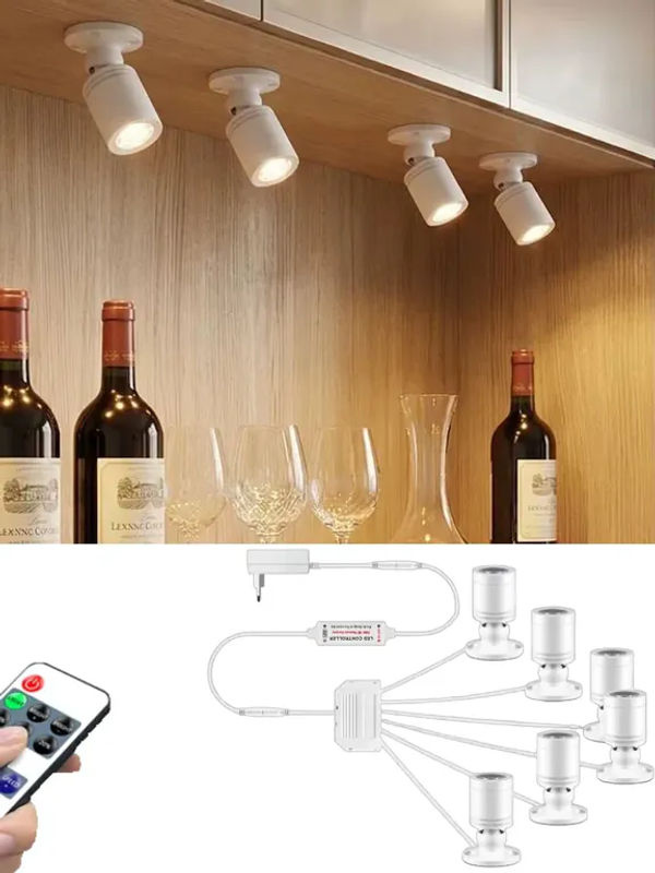 Gyarfas LED-Schrankstrahler Weiß, dimmbar mit RF-Fernbedienung und 3 Farbmodi, 45 Grad drehbar für Küchenvitrinen und Möbel - Bild 7