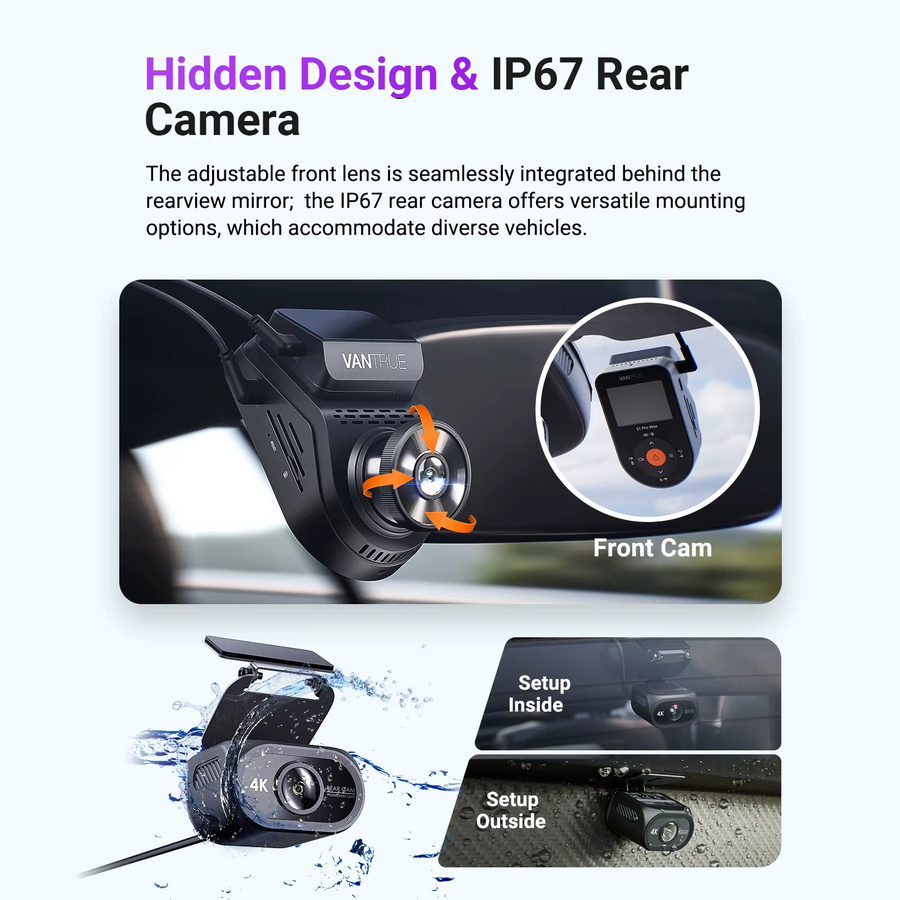 Vantrue S1 Pro Max 4K DashCam mit ADAS, BSD, Starvis2 HDR und IP67 wasserdichter Rückfahrkamera in Schwarz - Bild 3