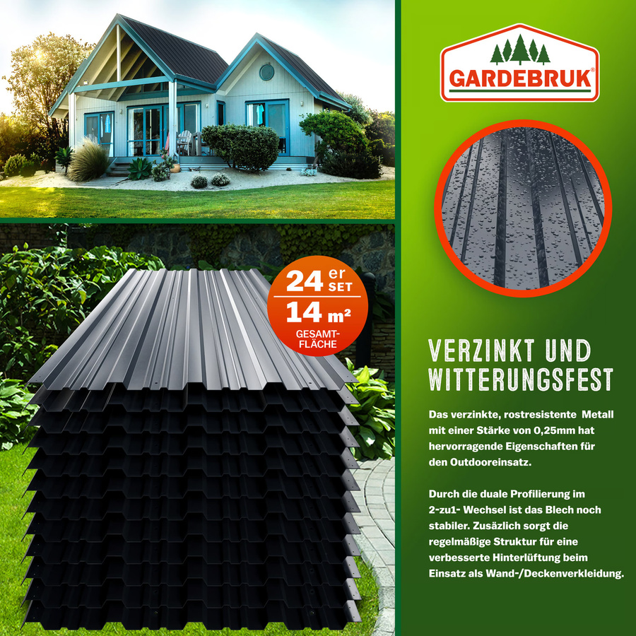 GARDEBRUK Trapezblech 24er-Set Anthrazit, vorgebohrt, B: 46 cm, H: 129 cm - Bild 2
