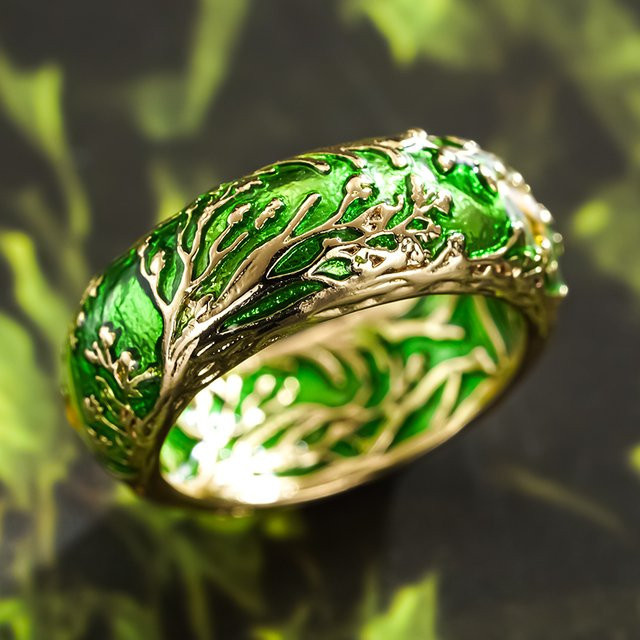 Huitan Damenring, Gold, Grüne Emaille, Damen - Bild 1