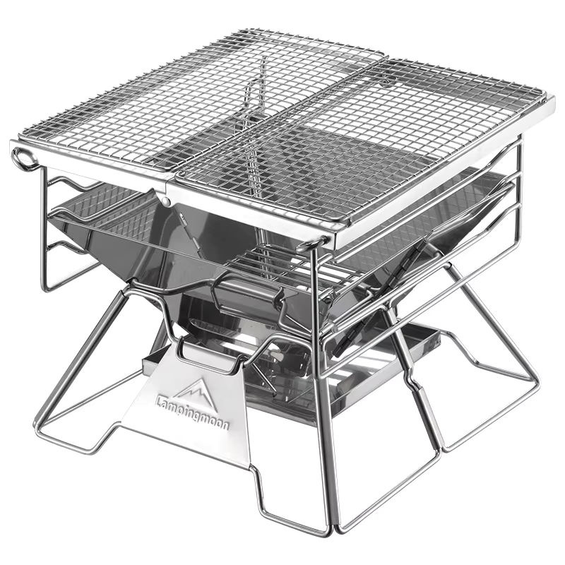 CAMPINGMOON Barbecue-Grill mit verdicktem Edelstahlgitter aus Edelstahl 304 in Silber - Bild 2