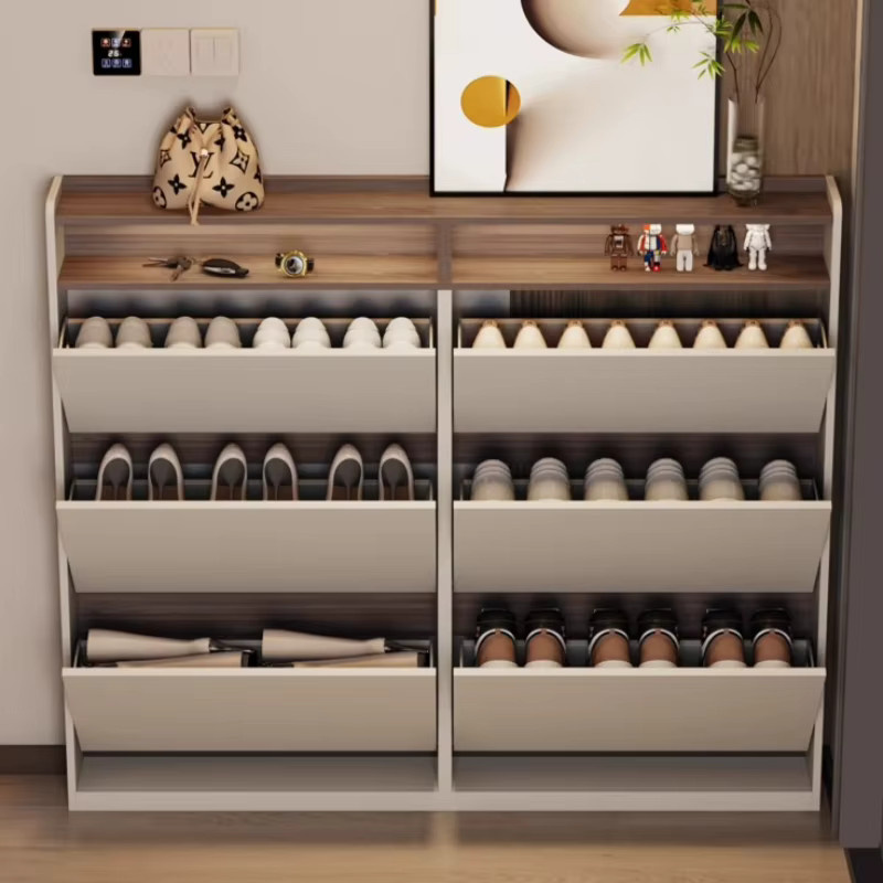 MDNG Modernes Schuhregal in Weiß, schmales vertikales Schuhschrank-Modell mit Klappfächern für den Eingangsbereich, B/T/H: 120 x 2 x 120 cm - Bild 2